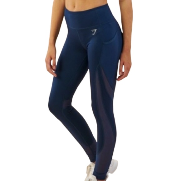 Gymshark Pants - Gymshark Navy Blue Leggings with Mesh Size Small
